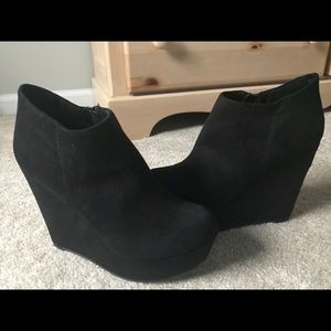 Aldo Black Suede Wedge Booties